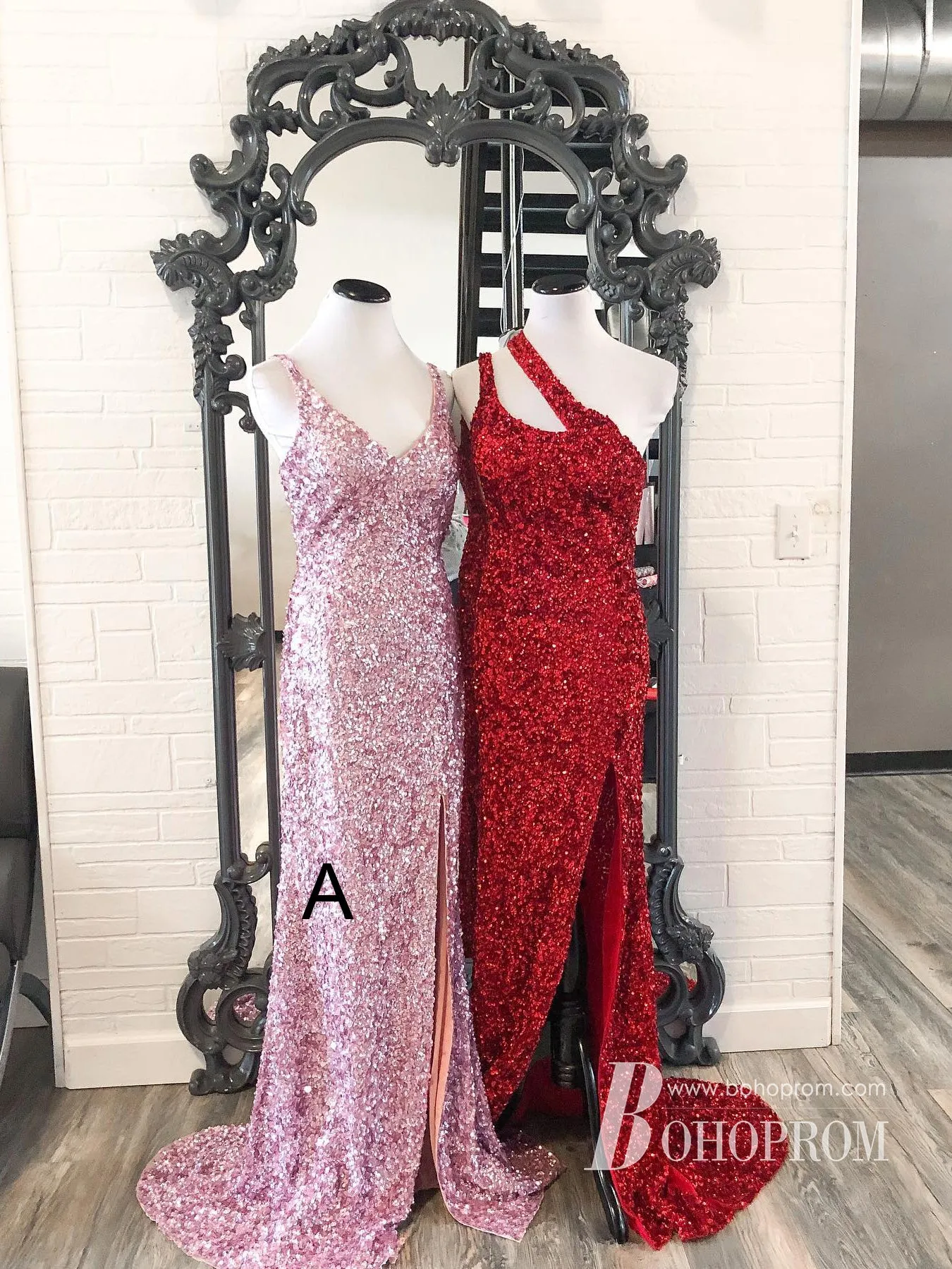 Shiny Sequin Lace Spaghetti Straps Neckline Sweep Train Sheath Prom Dress PD643