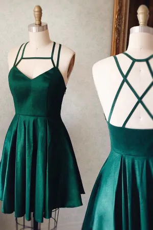 Simple Elegant Spaghetti Straps Backless Homecoming Dress