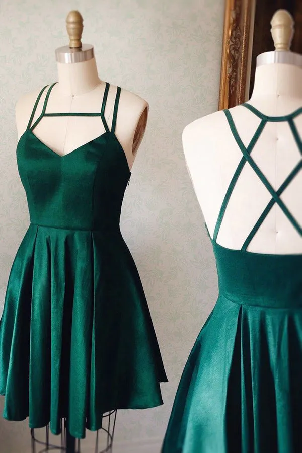 Simple Elegant Spaghetti Straps Backless Homecoming Dress