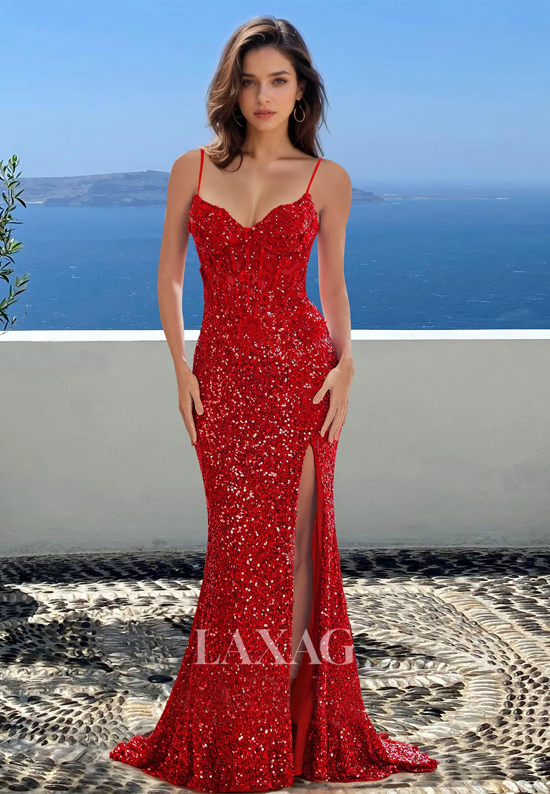 Spaghetti Straps Off-Shoulder Sleeveless Formal Gowns V-Neck Fully Sequined Mermaid Prom Dress