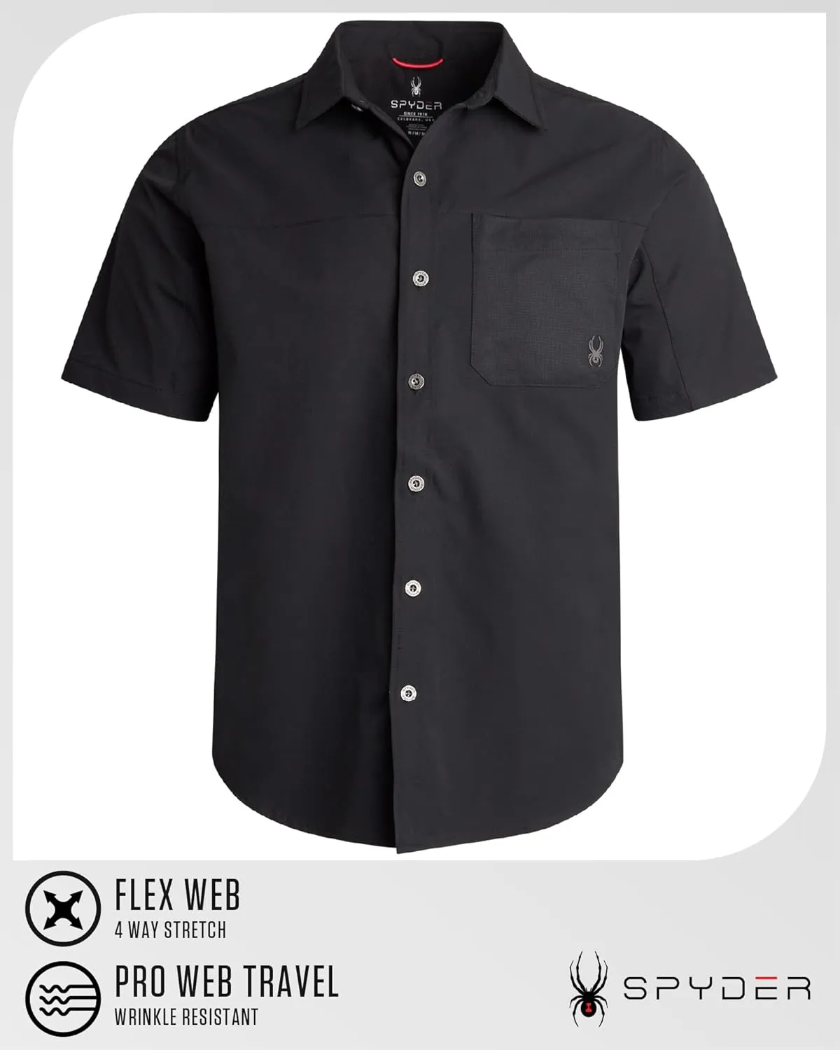 Spyder Mens Short Sleeve Button Down Shirts - Lightweight Stretch Ripstop Collared Wrinkle Free Dress Shirts for Men (S-XL)