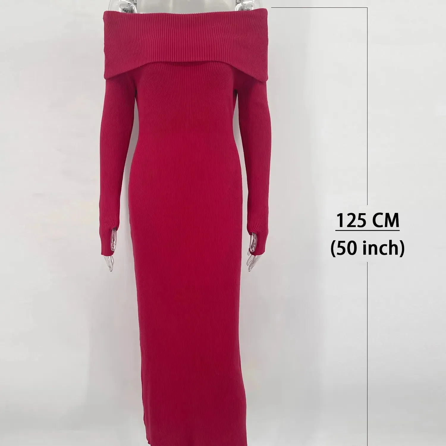 Tossy Fashion Knit Long Dress Off-Shoulder Elegant Maxi Dress
