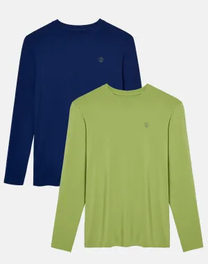 Two-pack Men's Bamboo Long Sleeve T-Shirts – Tarragon & Navy