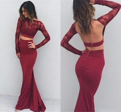 Two Pieces Backless Sexy Long Prom Dresses For Women 2019 PFP0998
