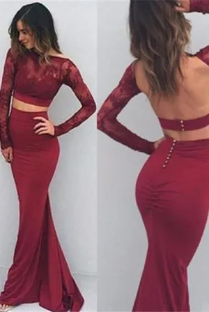 Two Pieces Backless Sexy Long Prom Dresses For Women 2019 PFP0998