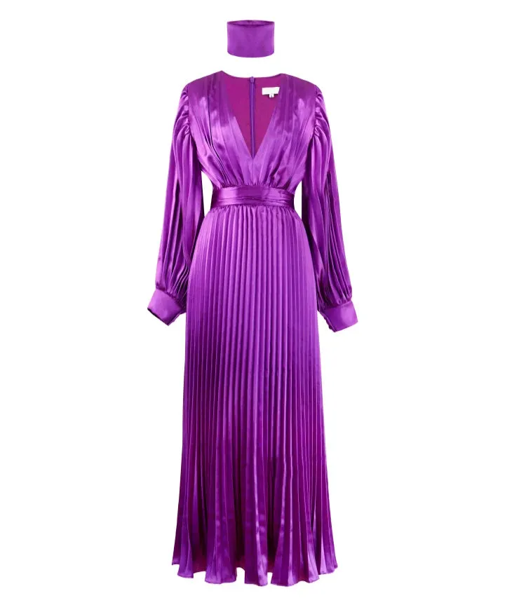 Vicky Purple Elegant Pleated Dress