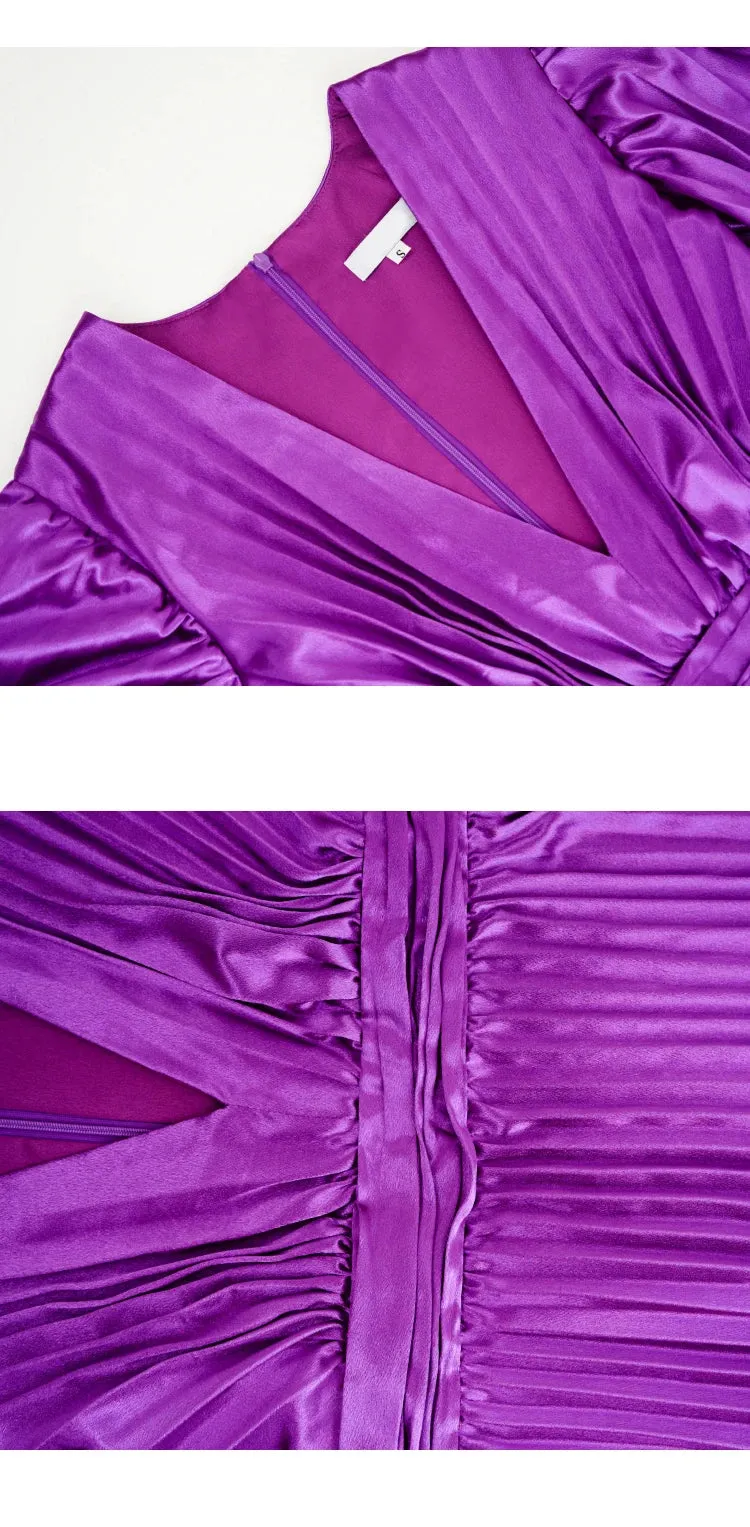 Vicky Purple Elegant Pleated Dress