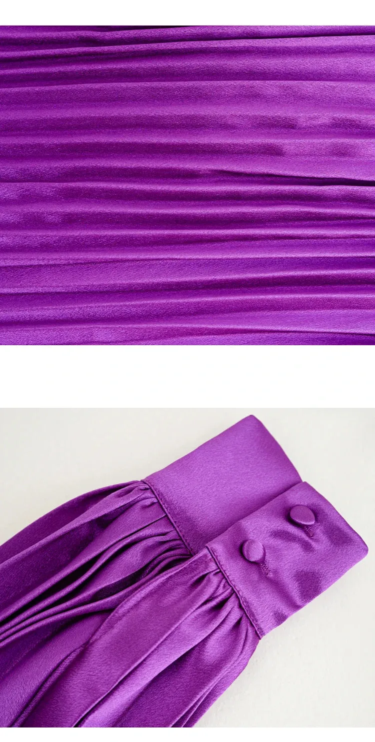 Vicky Purple Elegant Pleated Dress