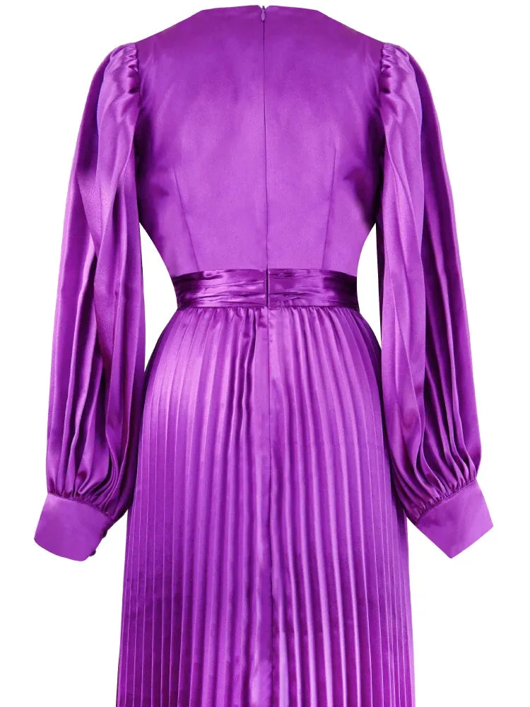 Vicky Purple Elegant Pleated Dress
