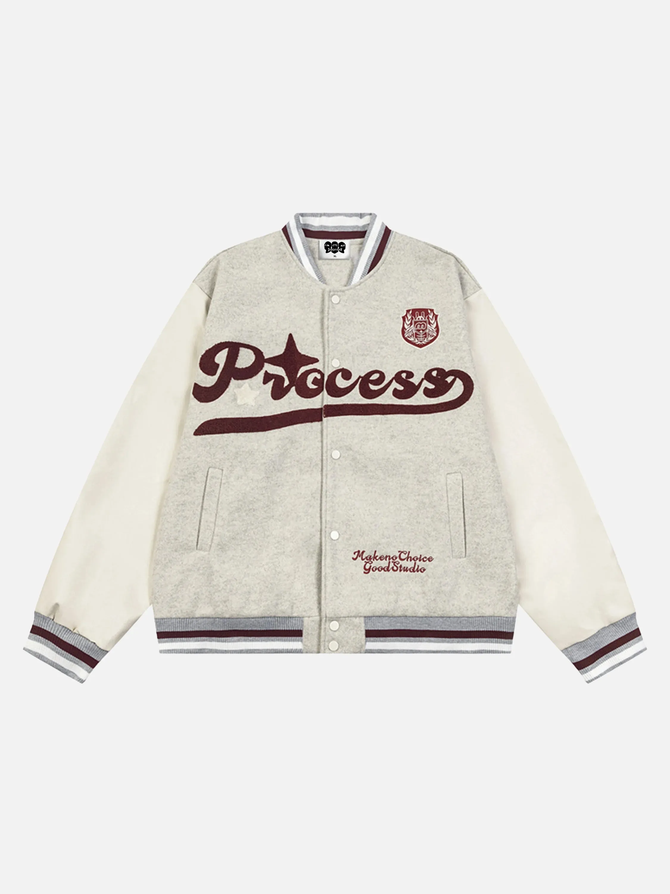 Vintage Embroidery PU Patchwork Baseball Jacket