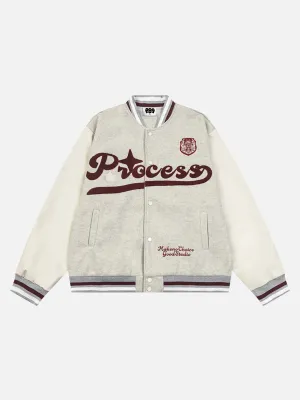 Vintage Embroidery PU Patchwork Baseball Jacket