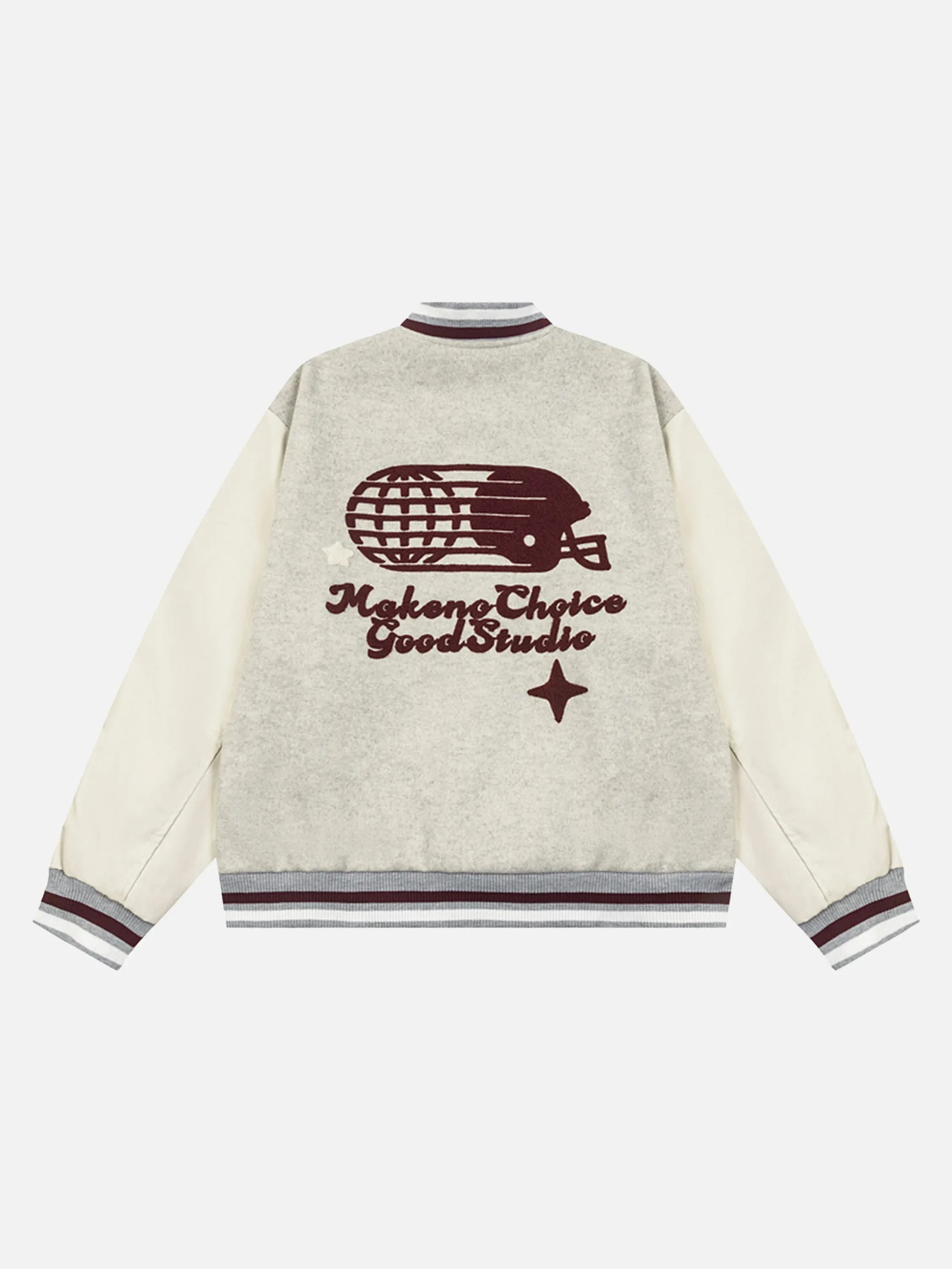 Vintage Embroidery PU Patchwork Baseball Jacket