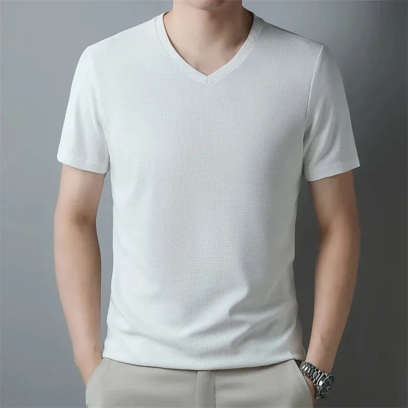 West Louis™ Men's Waffle V Neck Short Sleeved Summer Comfortable Tee