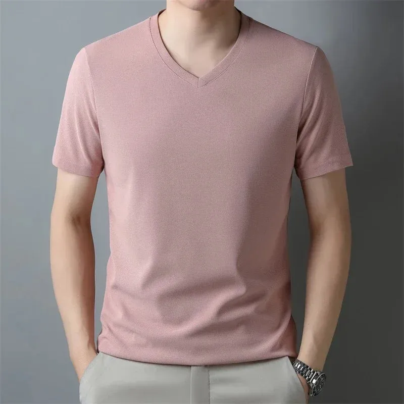 West Louis™ Men's Waffle V Neck Short Sleeved Summer Comfortable Tee