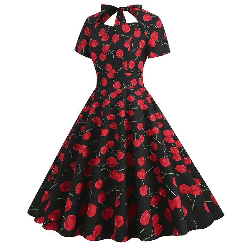 Women's Clothing Retro Printing Short-sleeved Floral Dress New Women's Clothing