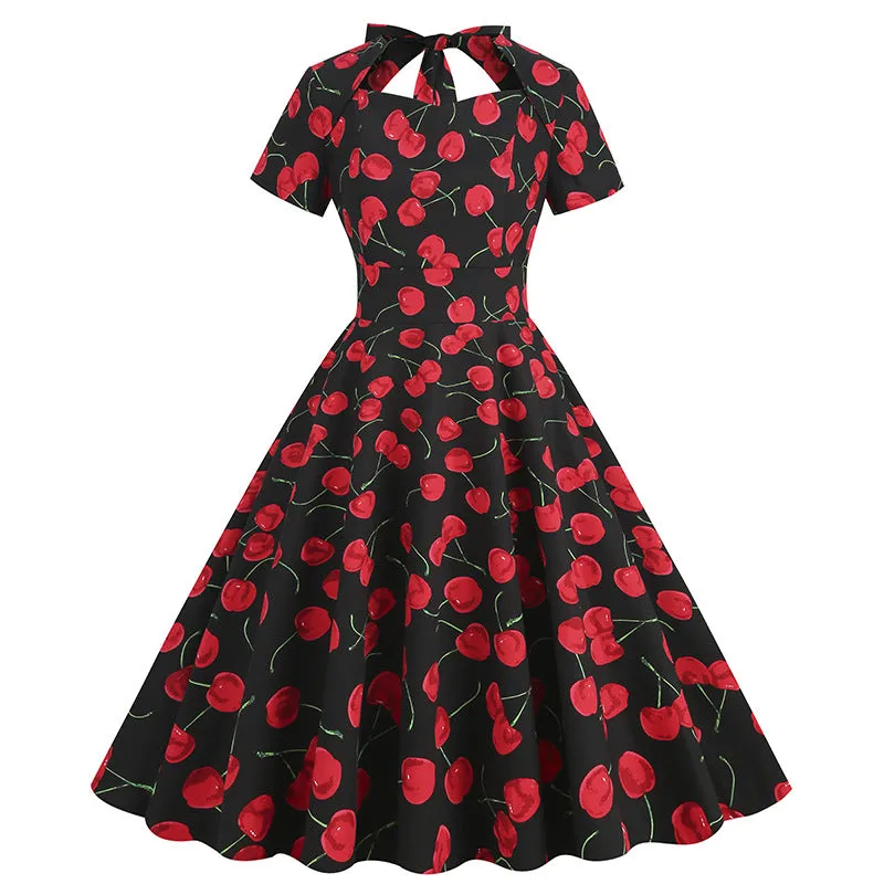 Women's Clothing Retro Printing Short-sleeved Floral Dress New Women's Clothing
