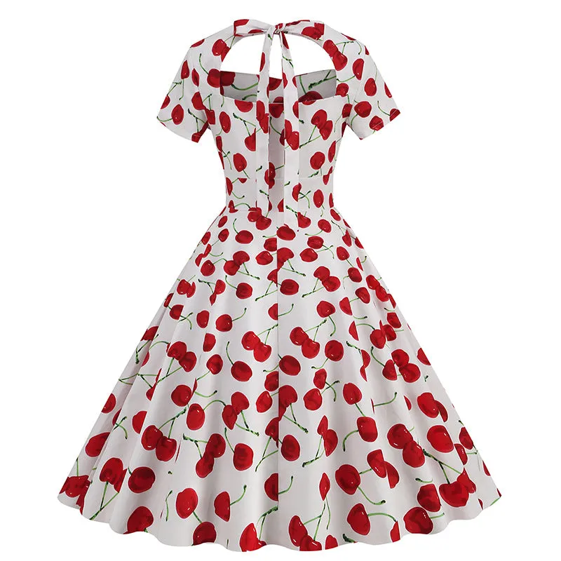 Women's Clothing Retro Printing Short-sleeved Floral Dress New Women's Clothing