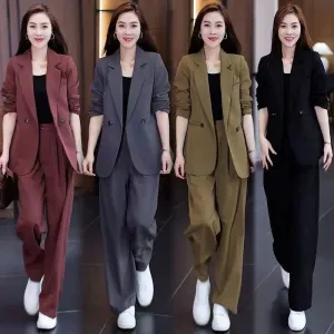 Women's Trendy Solid Color Two-Piece Outfits Blazer & Pants