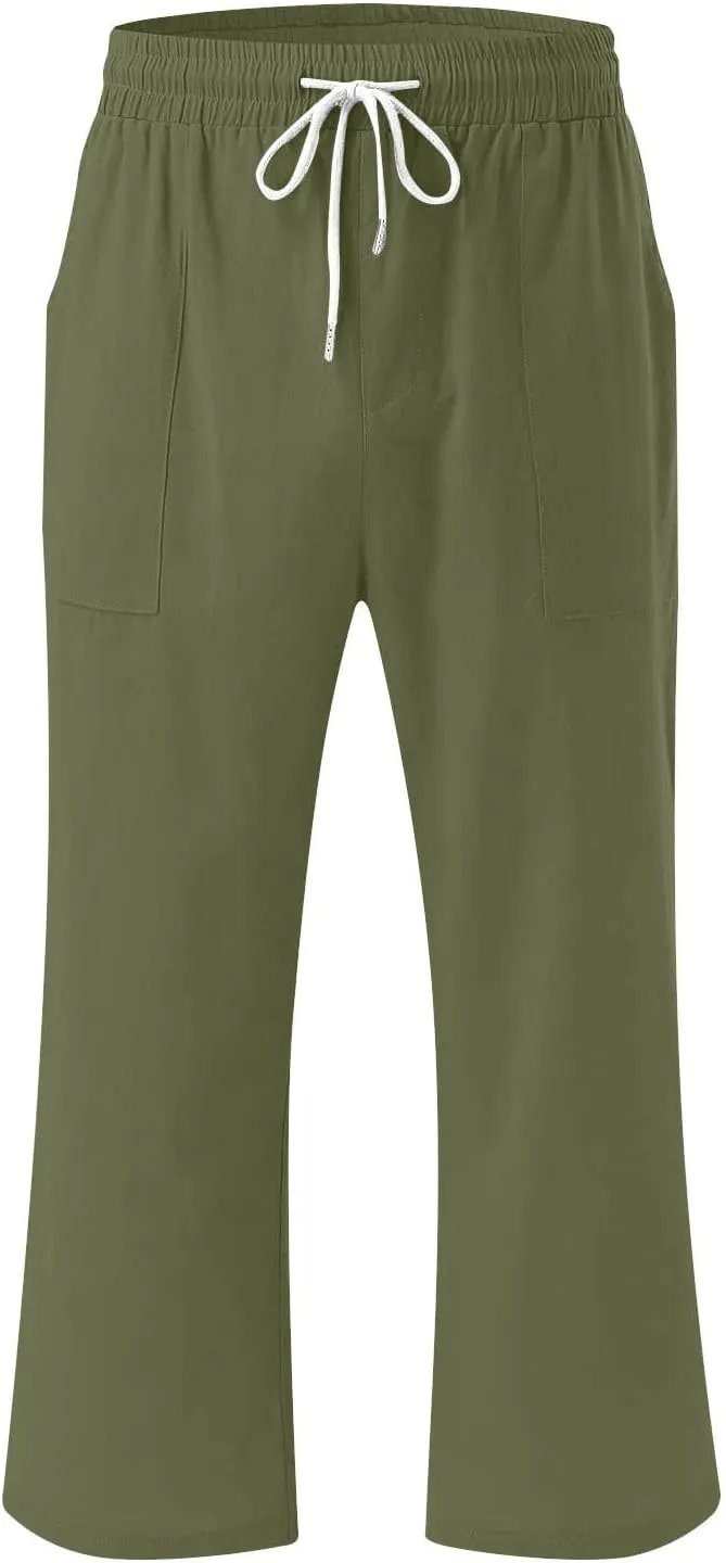 Womens Wide Leg Cotton Linen Pants Summer Casual High Waisted Palazzo Pant Work Tie Knot Trousers with Pocket
