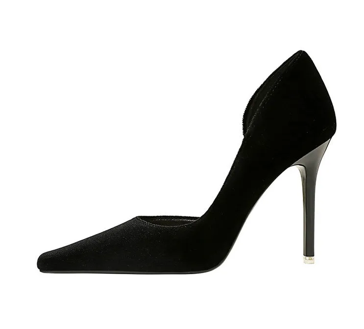 Xishi Suede High Heels Women's Stiletto Heel Flats Fashion Style Square Toe Side Cut Out Banquet Evening Dress Shoes Oversized Shoes
