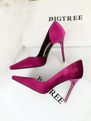 Xishi Suede High Heels Women's Stiletto Heel Flats Fashion Style Square Toe Side Cut Out Banquet Evening Dress Shoes Oversized Shoes