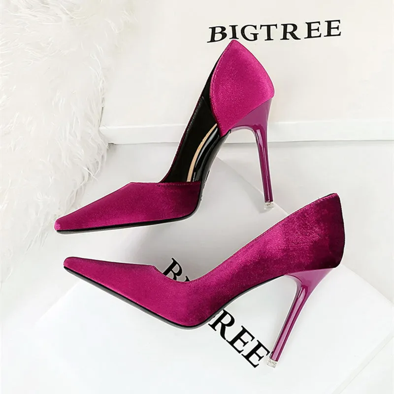Xishi Suede High Heels Women's Stiletto Heel Flats Fashion Style Square Toe Side Cut Out Banquet Evening Dress Shoes Oversized Shoes