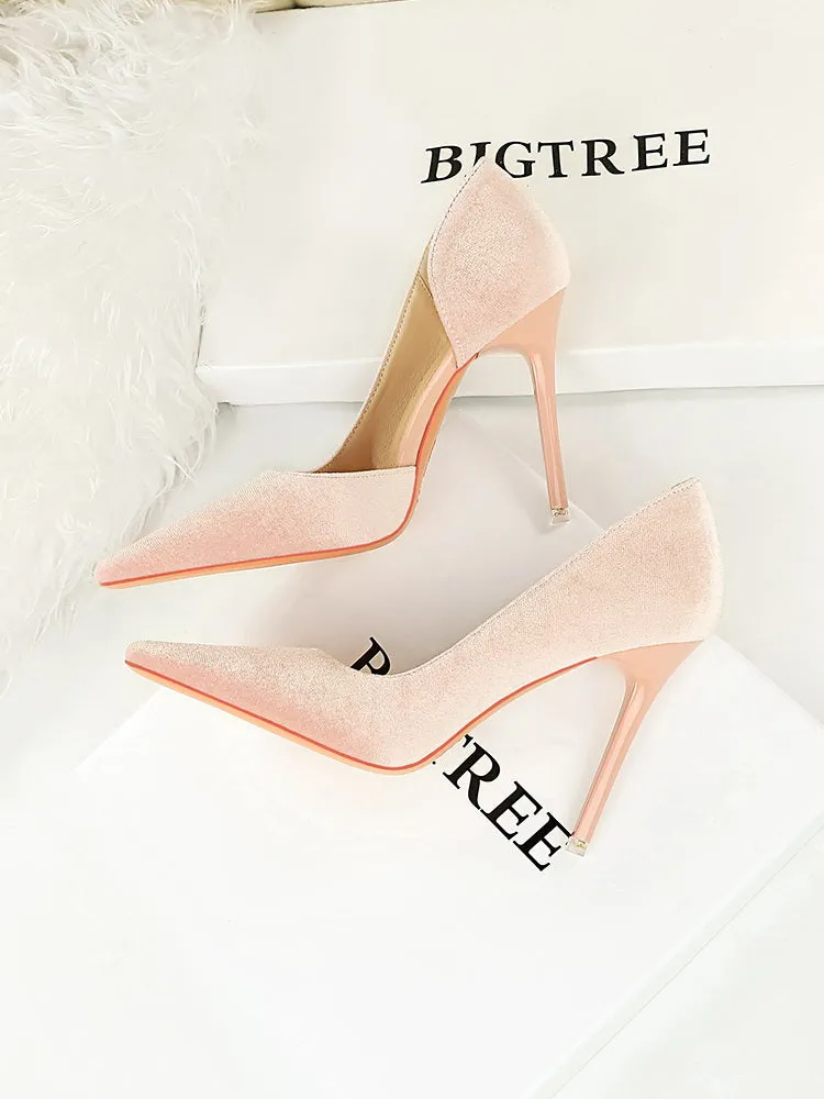 Xishi Suede High Heels Women's Stiletto Heel Flats Fashion Style Square Toe Side Cut Out Banquet Evening Dress Shoes Oversized Shoes
