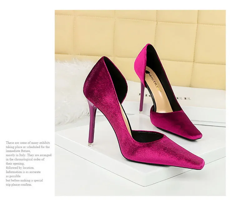 Xishi Suede High Heels Women's Stiletto Heel Flats Fashion Style Square Toe Side Cut Out Banquet Evening Dress Shoes Oversized Shoes