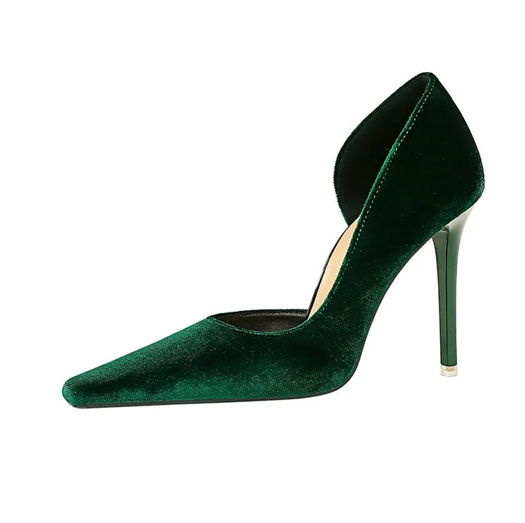 Xishi Suede High Heels Women's Stiletto Heel Flats Fashion Style Square Toe Side Cut Out Banquet Evening Dress Shoes Oversized Shoes