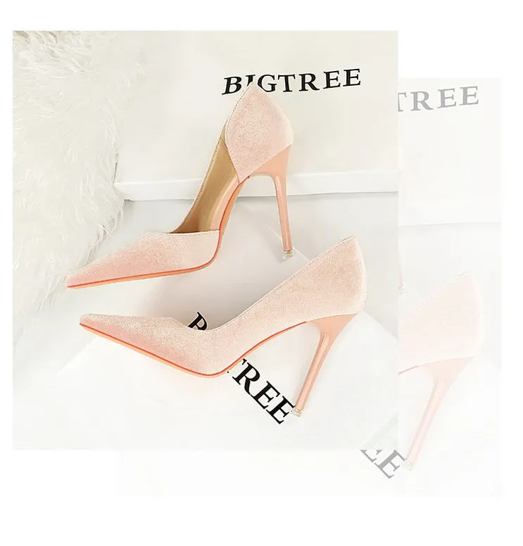 Xishi Suede High Heels Women's Stiletto Heel Flats Fashion Style Square Toe Side Cut Out Banquet Evening Dress Shoes Oversized Shoes
