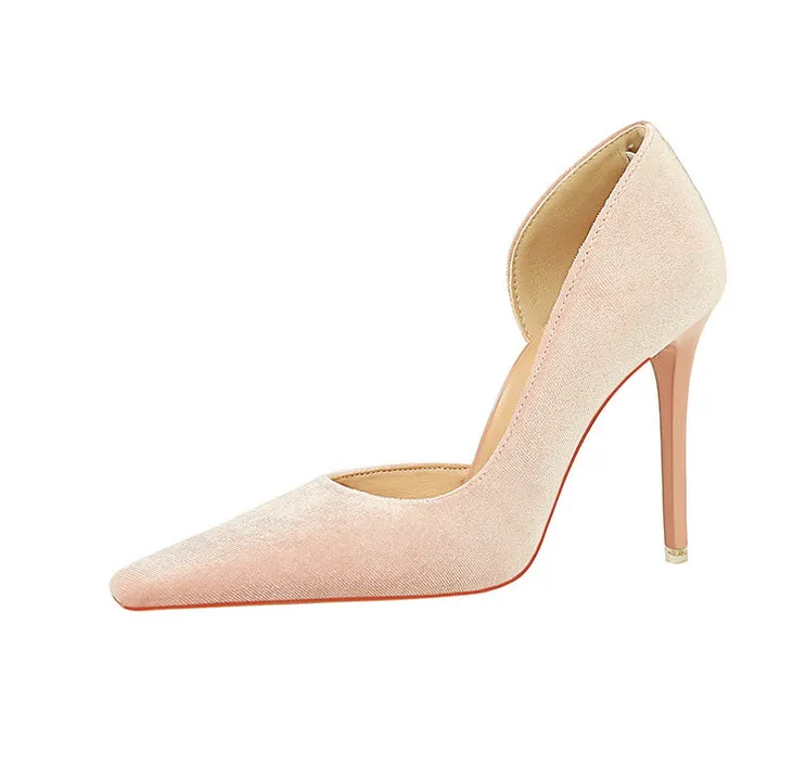 Xishi Suede High Heels Women's Stiletto Heel Flats Fashion Style Square Toe Side Cut Out Banquet Evening Dress Shoes Oversized Shoes