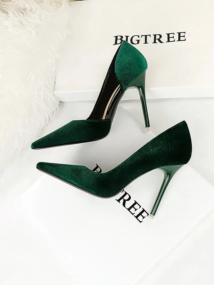 Xishi Suede High Heels Women's Stiletto Heel Flats Fashion Style Square Toe Side Cut Out Banquet Evening Dress Shoes Oversized Shoes