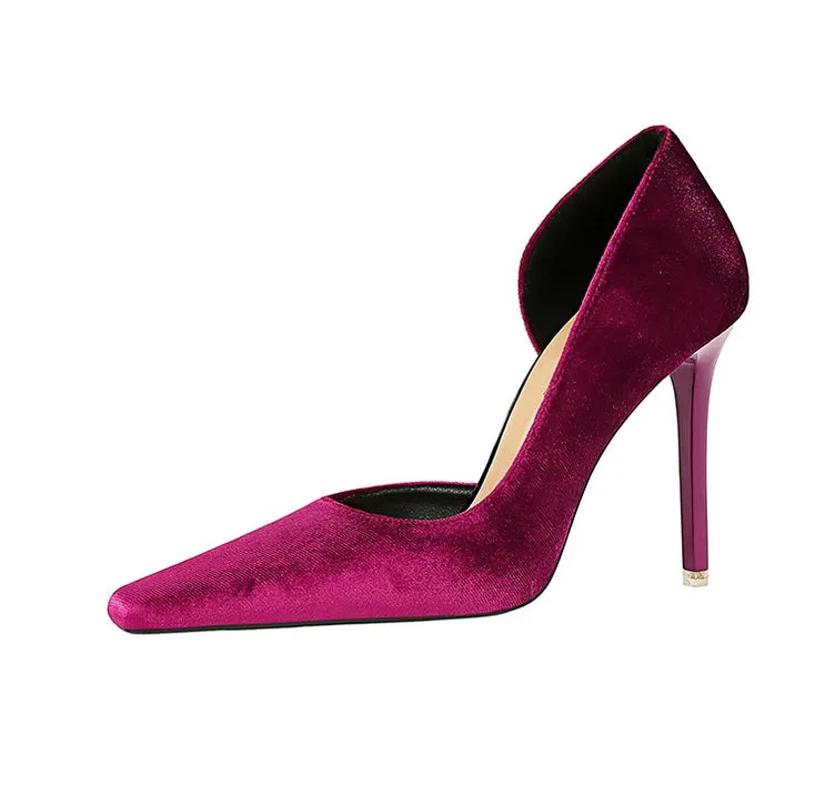 Xishi Suede High Heels Women's Stiletto Heel Flats Fashion Style Square Toe Side Cut Out Banquet Evening Dress Shoes Oversized Shoes