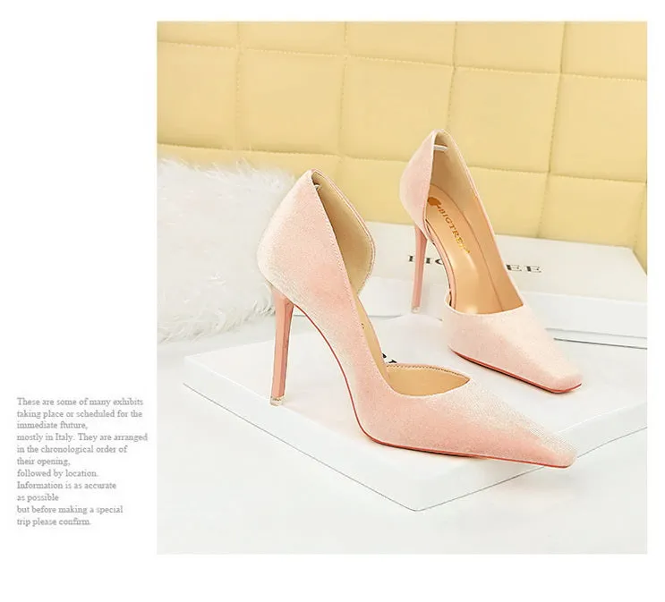 Xishi Suede High Heels Women's Stiletto Heel Flats Fashion Style Square Toe Side Cut Out Banquet Evening Dress Shoes Oversized Shoes