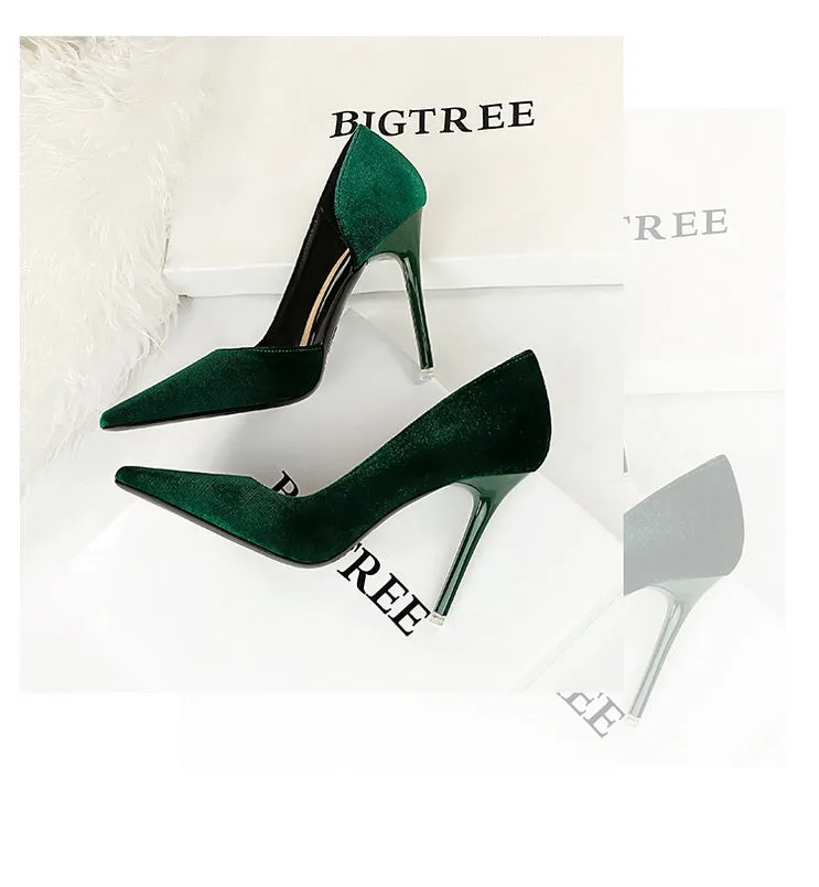 Xishi Suede High Heels Women's Stiletto Heel Flats Fashion Style Square Toe Side Cut Out Banquet Evening Dress Shoes Oversized Shoes