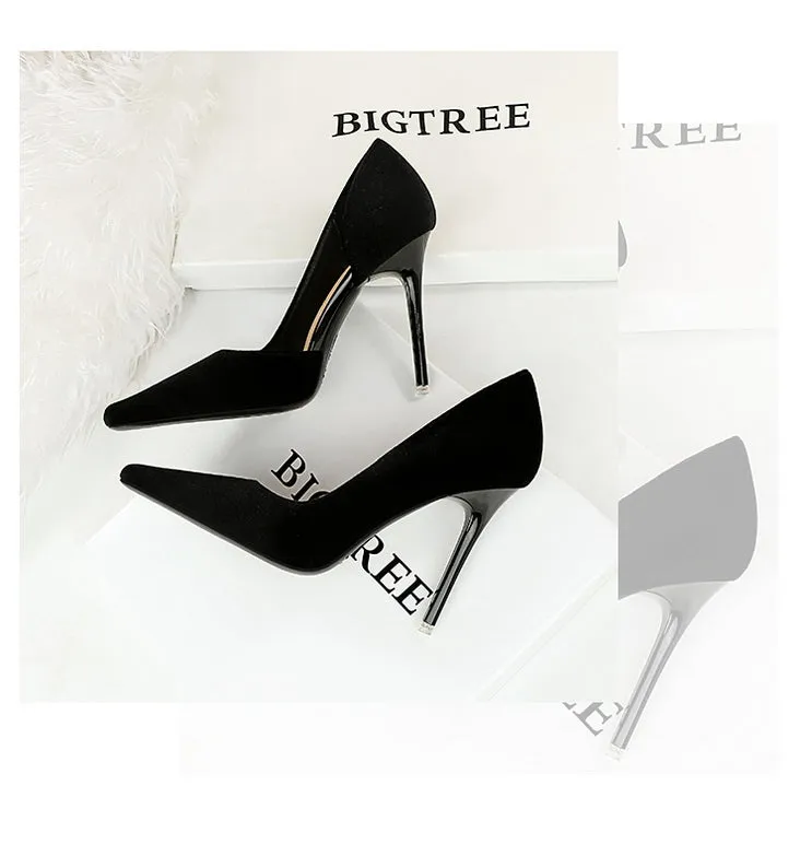 Xishi Suede High Heels Women's Stiletto Heel Flats Fashion Style Square Toe Side Cut Out Banquet Evening Dress Shoes Oversized Shoes