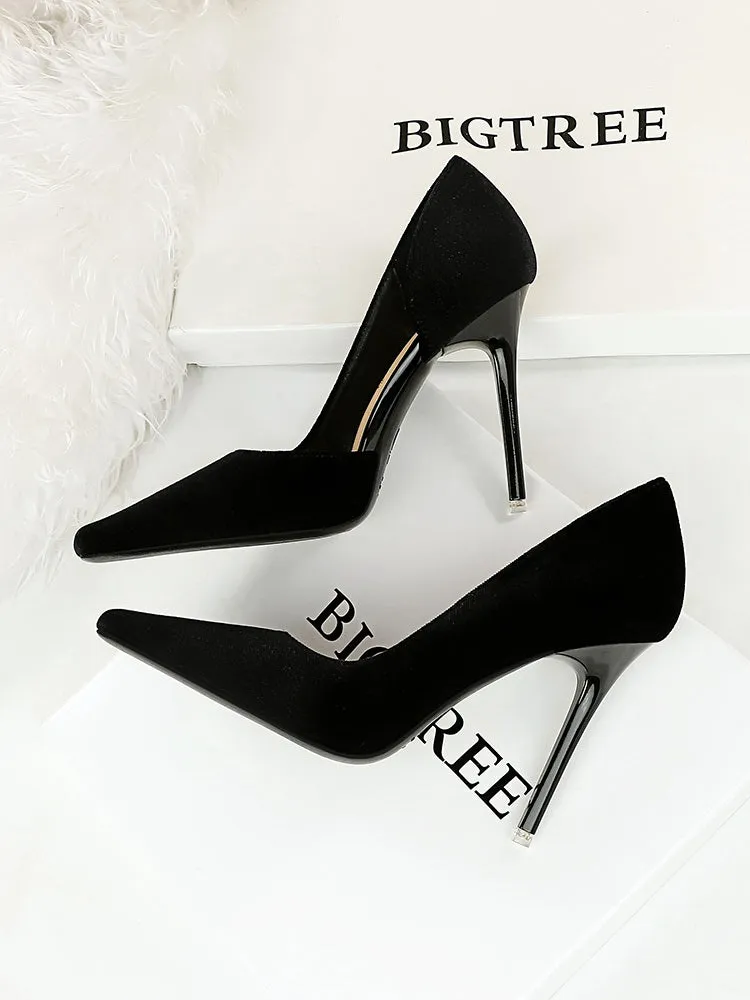 Xishi Suede High Heels Women's Stiletto Heel Flats Fashion Style Square Toe Side Cut Out Banquet Evening Dress Shoes Oversized Shoes