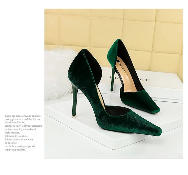 Xishi Suede High Heels Women's Stiletto Heel Flats Fashion Style Square Toe Side Cut Out Banquet Evening Dress Shoes Oversized Shoes