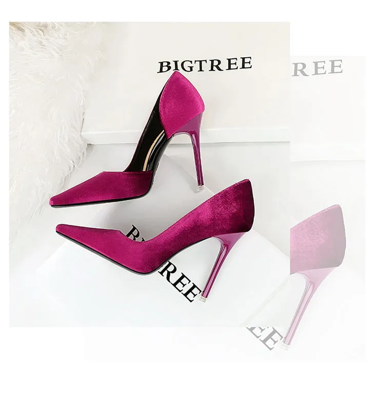 Xishi Suede High Heels Women's Stiletto Heel Flats Fashion Style Square Toe Side Cut Out Banquet Evening Dress Shoes Oversized Shoes