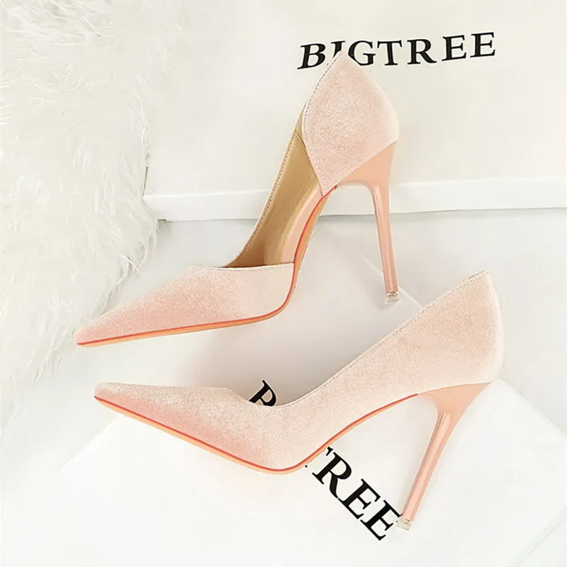 Xishi Suede High Heels Women's Stiletto Heel Flats Fashion Style Square Toe Side Cut Out Banquet Evening Dress Shoes Oversized Shoes