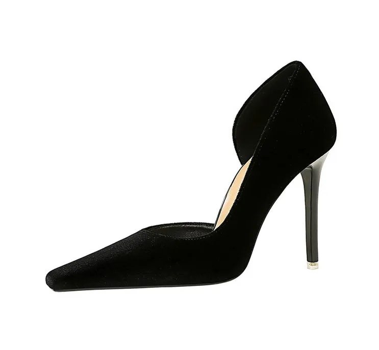 Xishi Suede High Heels Women's Stiletto Heel Flats Fashion Style Square Toe Side Cut Out Banquet Evening Dress Shoes Oversized Shoes