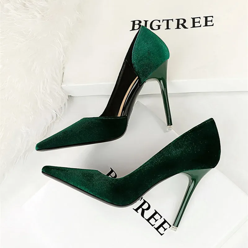 Xishi Suede High Heels Women's Stiletto Heel Flats Fashion Style Square Toe Side Cut Out Banquet Evening Dress Shoes Oversized Shoes