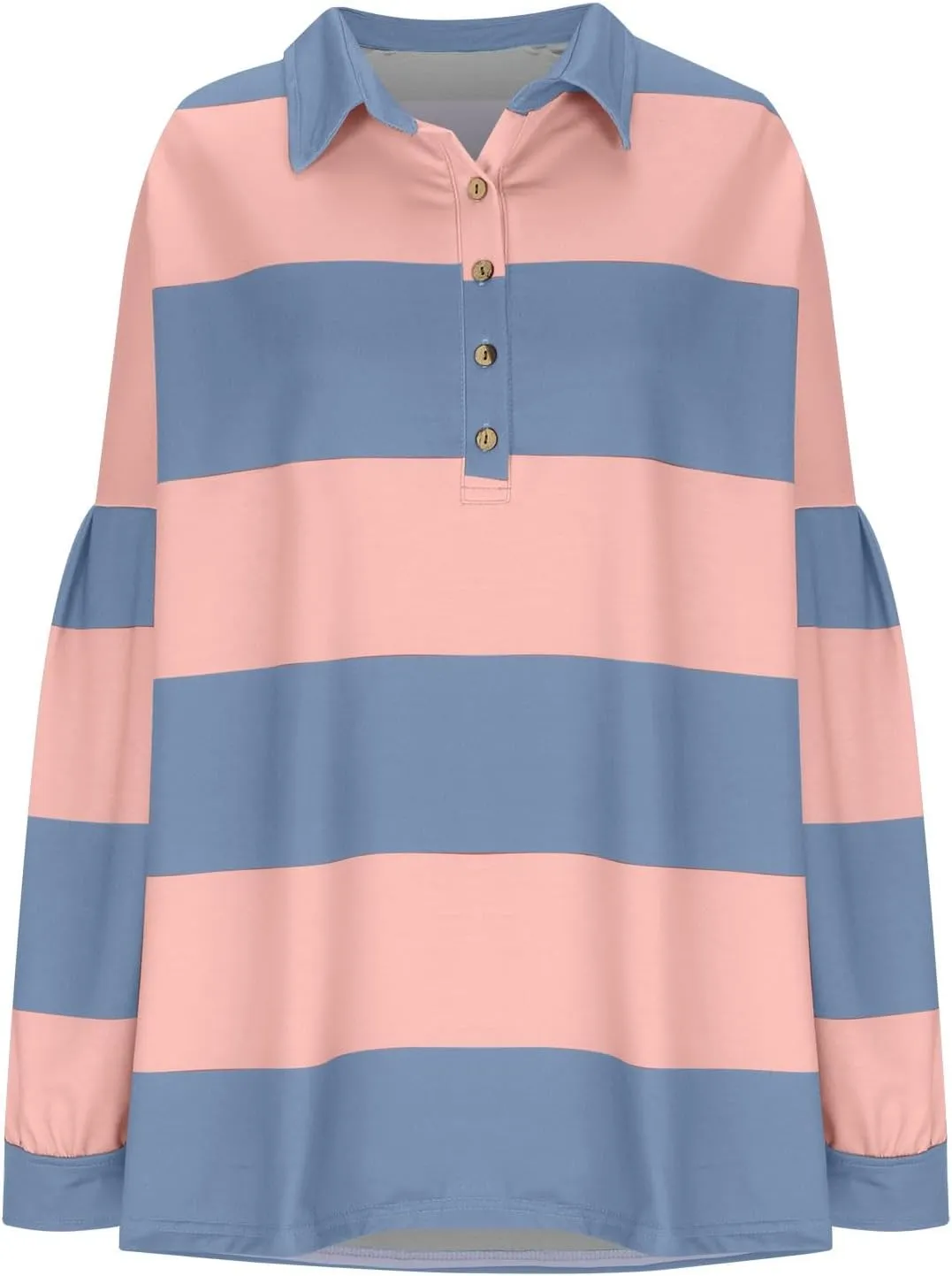 Y2K Tops for Women Fall 2024 Fashion Color Block Striped Polo Shirt Oversized Long Sleeve Button Up Blouse Pullover